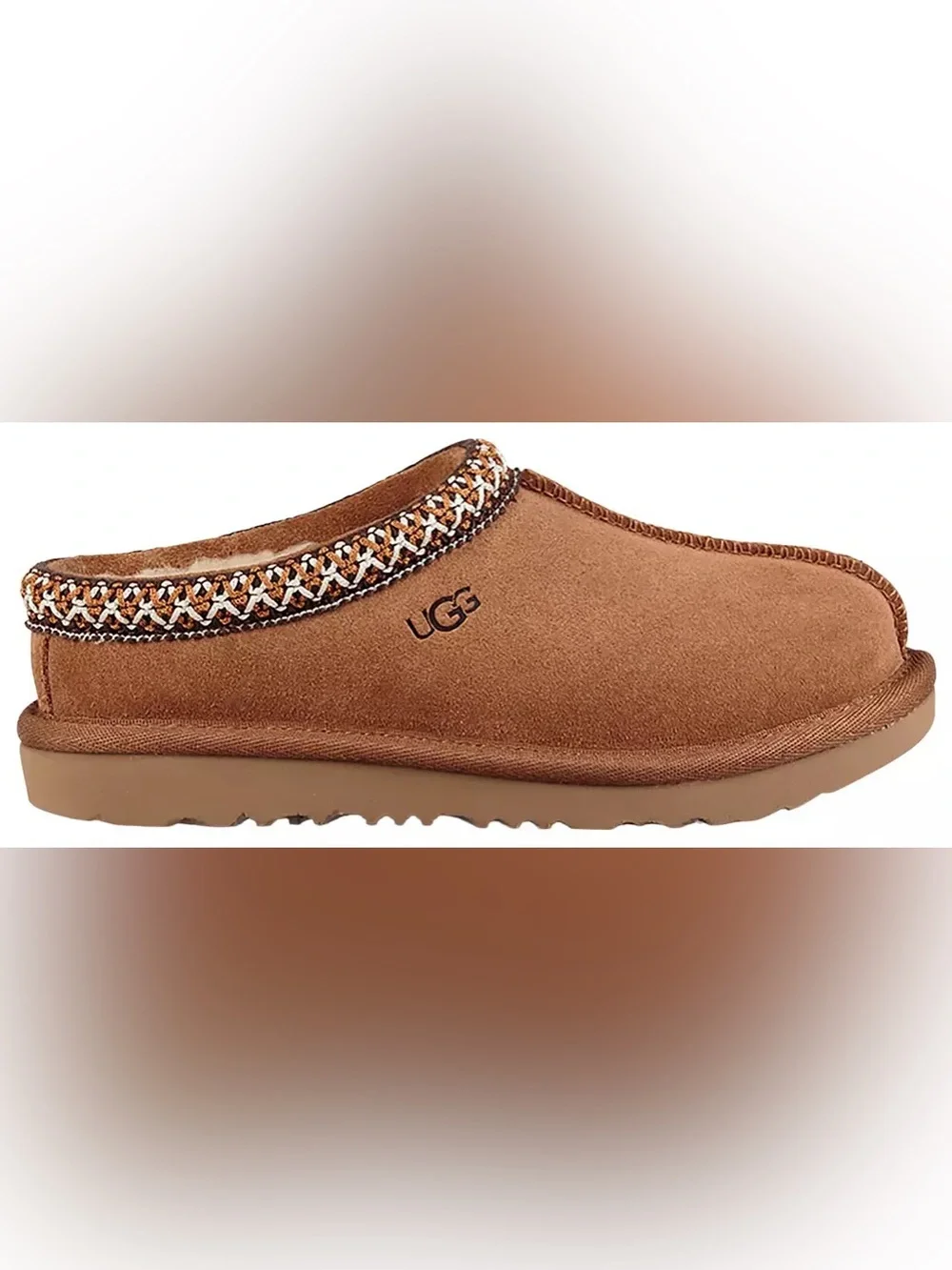 UGG kids Chestnut Brown Suede Slip-On Mule with Braided Trim